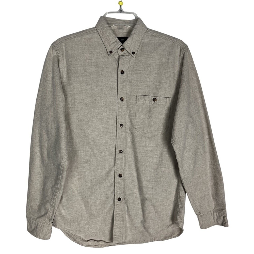 J.Crew Shirt Mens S Beige Flannel Cotton Blend Elbow Patch Workwear Button Up